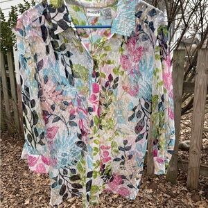 Chico's Vibrant Leaf Print Blouse